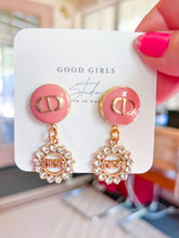 Load image into Gallery viewer, Pink Bling Dior Button Earrings