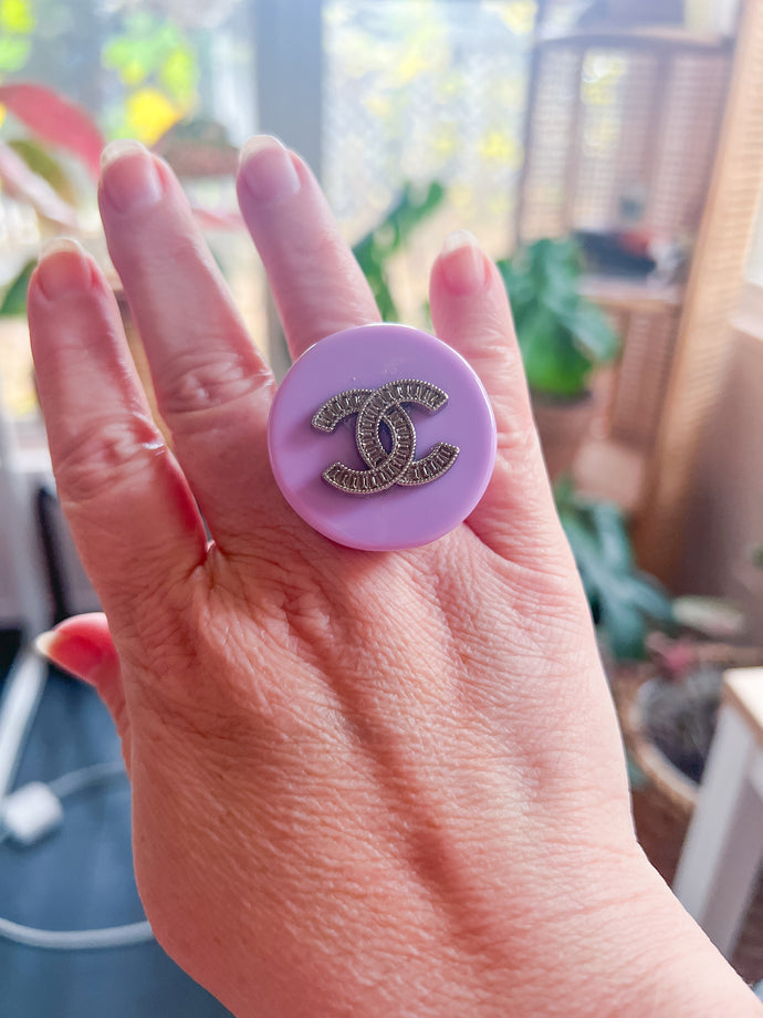 Lilac Acrylic Button Ring
