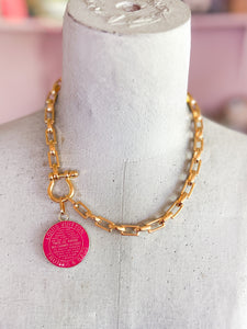 Designer Hot Pink Charm Necklace