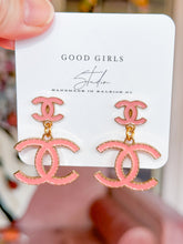 Load image into Gallery viewer, Pink Button Dangle Earrings