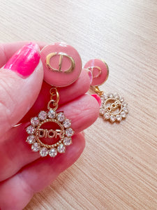 Pink Bling Dior Button Earrings