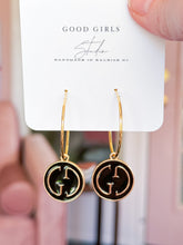 Load image into Gallery viewer, GG Black Button Hoop Earrings