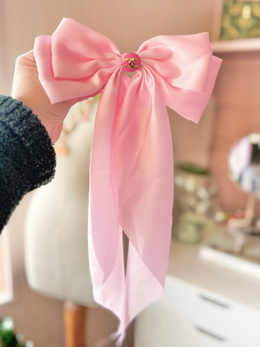 Designer Pink Silk Bow barrette