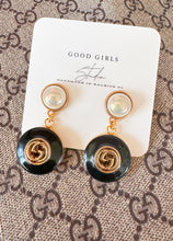 Load image into Gallery viewer, Pearl Dangle GG Button Earrings