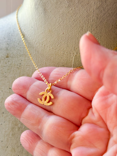 Designer Dainty Gold Etched Charm Necklace