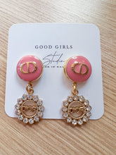 Load image into Gallery viewer, Pink Bling Dior Button Earrings