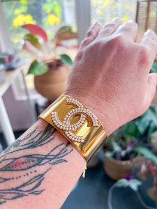 Large Designer Pearl and Gold Cuff Bracelet