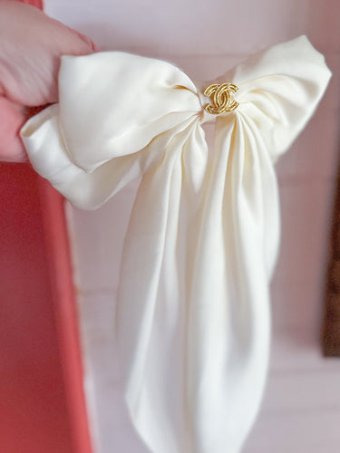 Designer Cream Silk Bow barrette