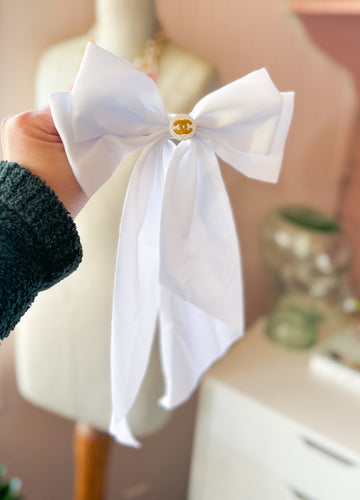 Designer White Silk Bow barrette