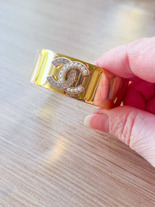Designer Pearl and Rhinestone Gold Cuff Bracelet
