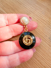 Load image into Gallery viewer, Pearl Dangle GG Button Earrings