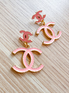 Pink Button Dangle Earrings