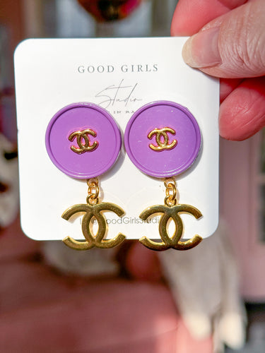 Purple Designer Charm Double Earrings