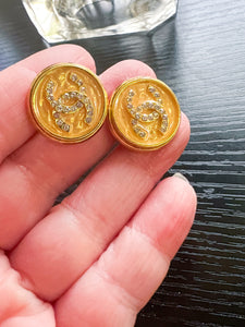 Gold and Rhinestone Button earring
