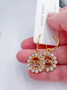 Dior Rhinestone Huggie Hoop Earrings