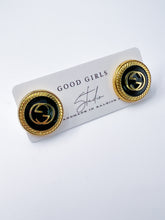 Load image into Gallery viewer, Black GG Button Stud Earrings