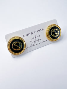 Black GG Button Stud Earrings
