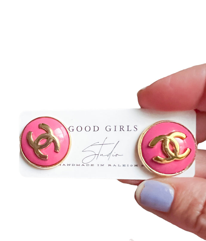 Pink button earring